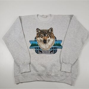 Vintage Timber Wolf Canis Lupus Crew Sweatshirt XL Grey Lee Sweats Animal Nature